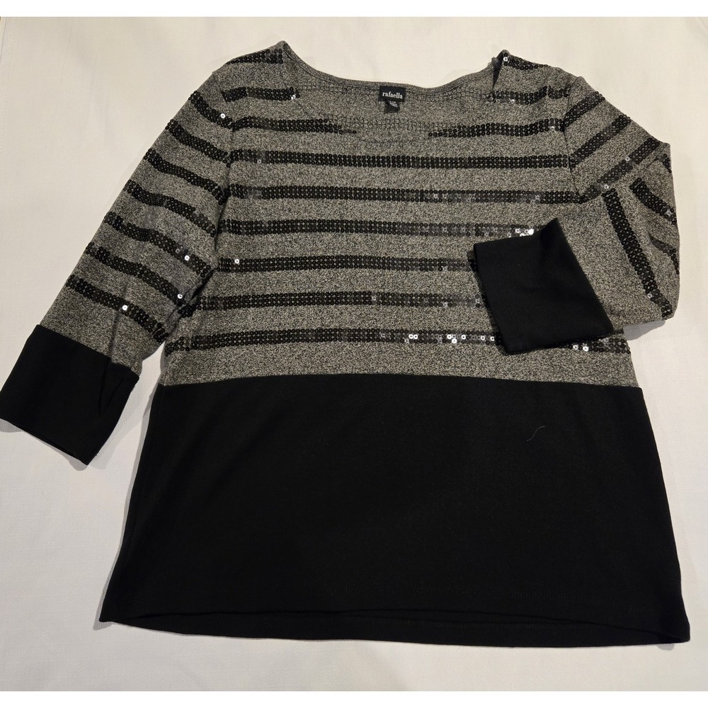Rafaella Women's Gray and Black Sweater Adorned‎  with Black Sequins Size L